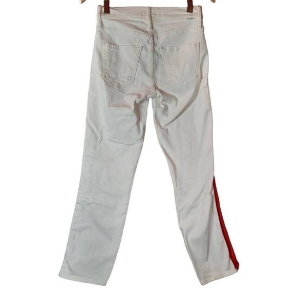 Mother Womens Dazzler Cropped 23 Jeans White Red Stretch Mid Rise Pockets Denim - Picture 2 of 12